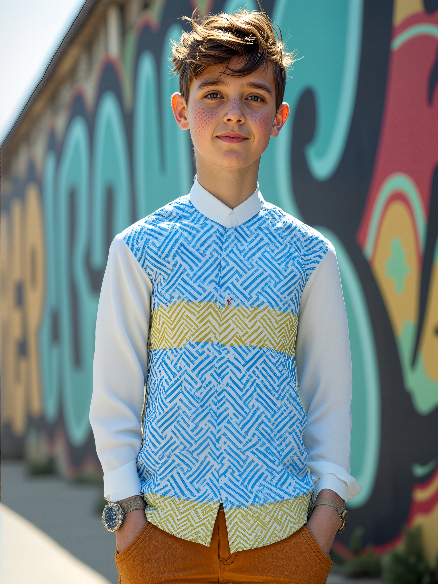 Premium Cotton Boys' White Shirt with Cool Printed Patch – Casual & Smart Wear
