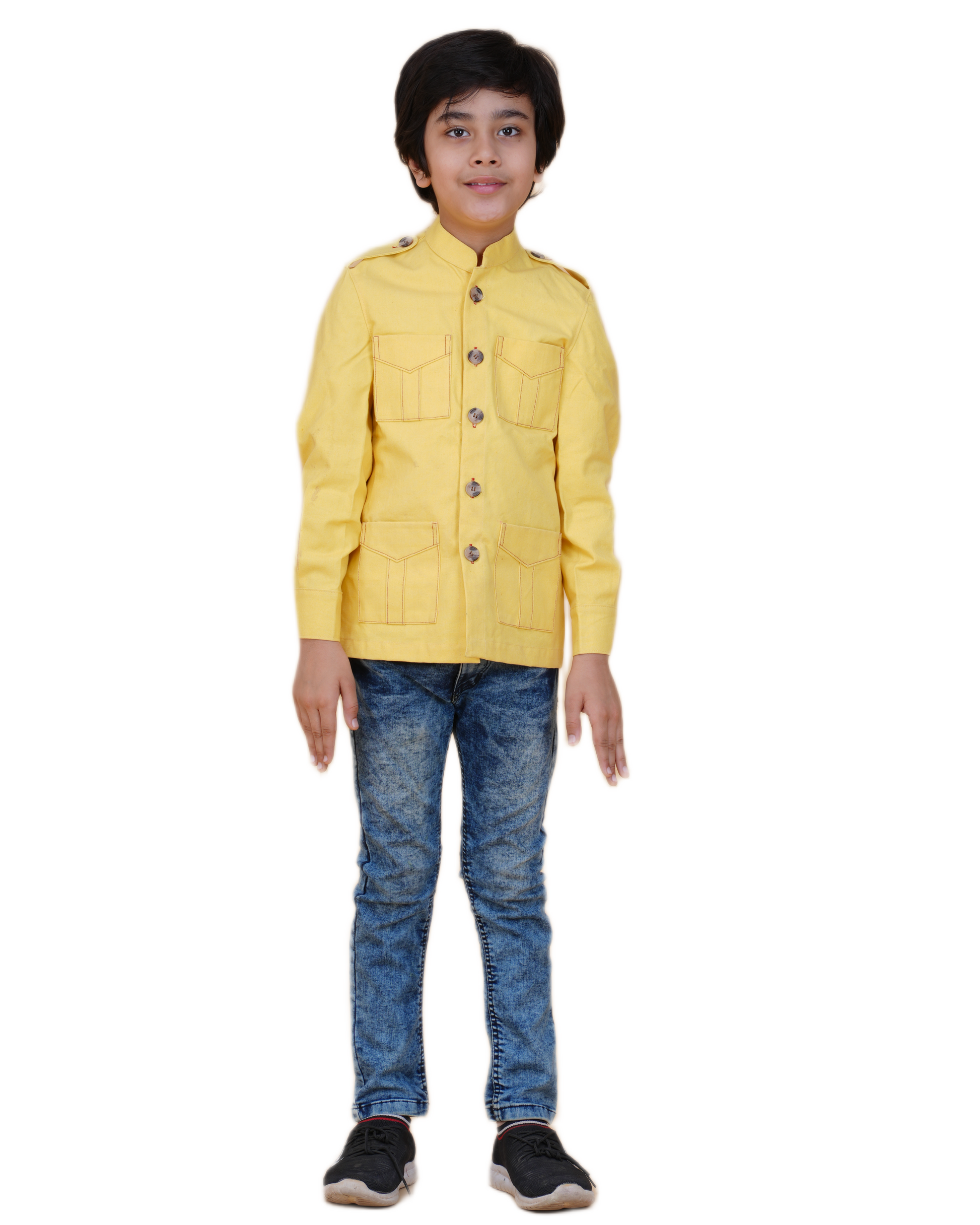 Boys' Solid Color Canvas Bush Coat – Four Pockets & Back Slit