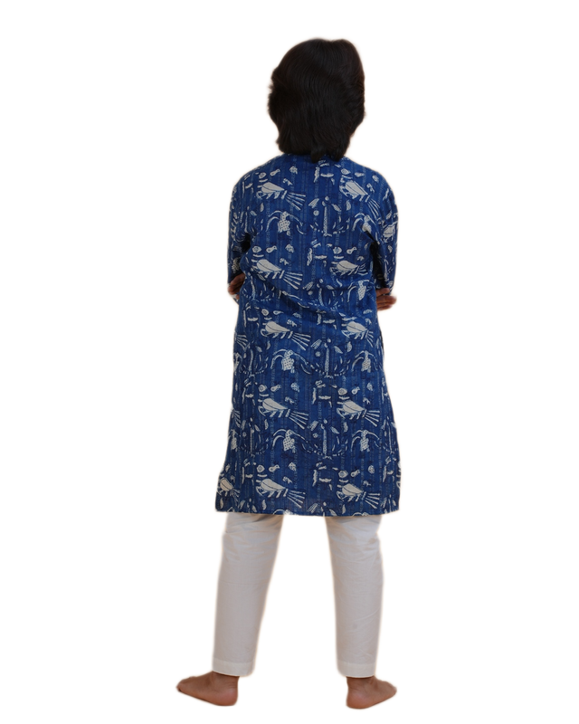 Boys Blue Printed Cotton Kurta Pajama Set | Ethnic Wear for Kids | Festive & Wedding Outfit