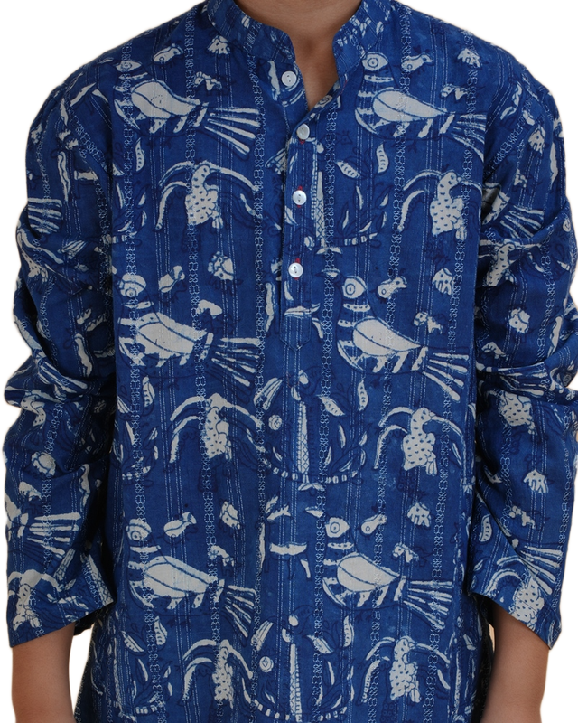 Boys Blue Printed Cotton Kurta Pajama Set | Ethnic Wear for Kids | Festive & Wedding Outfit