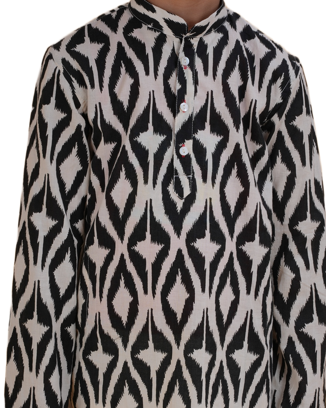 Boys Printed Black and White Kurta Pajama Set | Festive & Wedding Ethnic Wear for Kids | Cotton Outfit