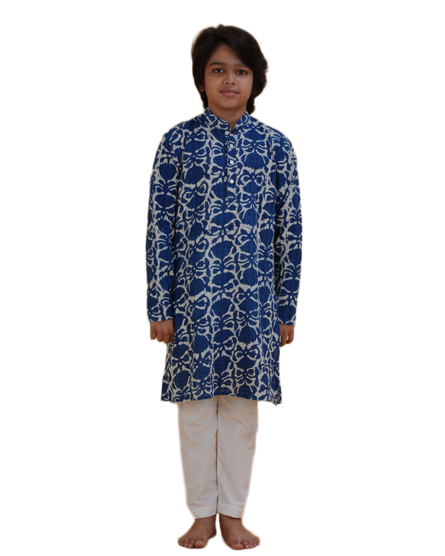 Boys Indigo Blue Handblock Printed Kurta Pajama Set | Cotton Kids Ethnic Wear for Festivals & Weddings