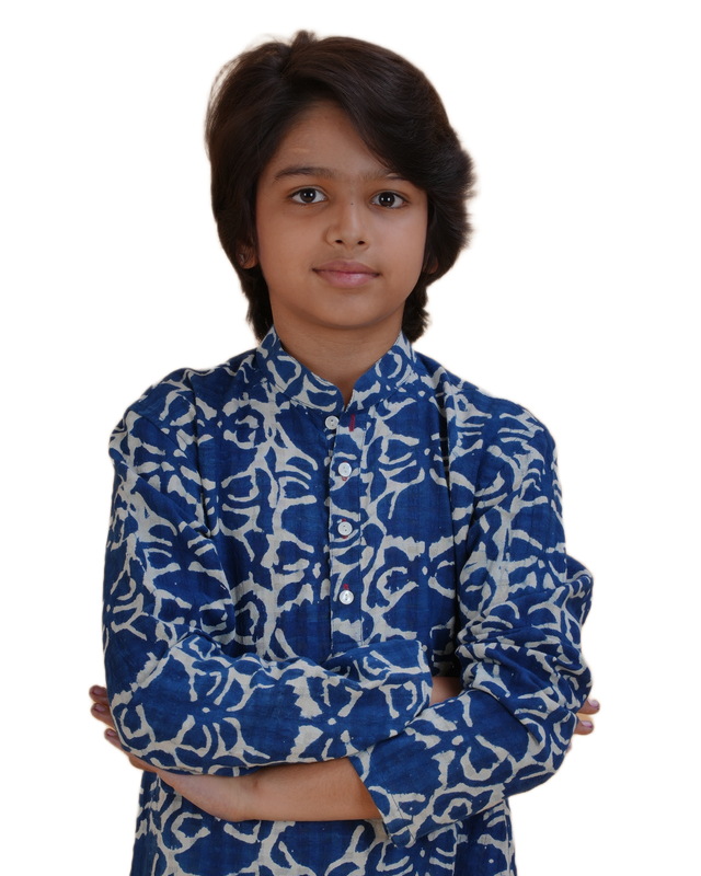 Boys Indigo Blue Handblock Printed Kurta Pajama Set | Cotton Kids Ethnic Wear for Festivals & Weddings