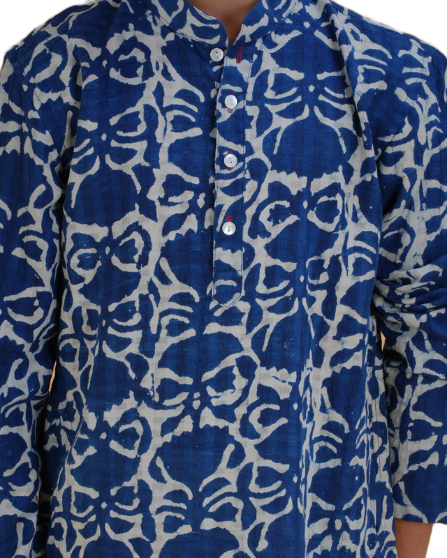 Boys Indigo Blue Handblock Printed Kurta Pajama Set | Cotton Kids Ethnic Wear for Festivals & Weddings