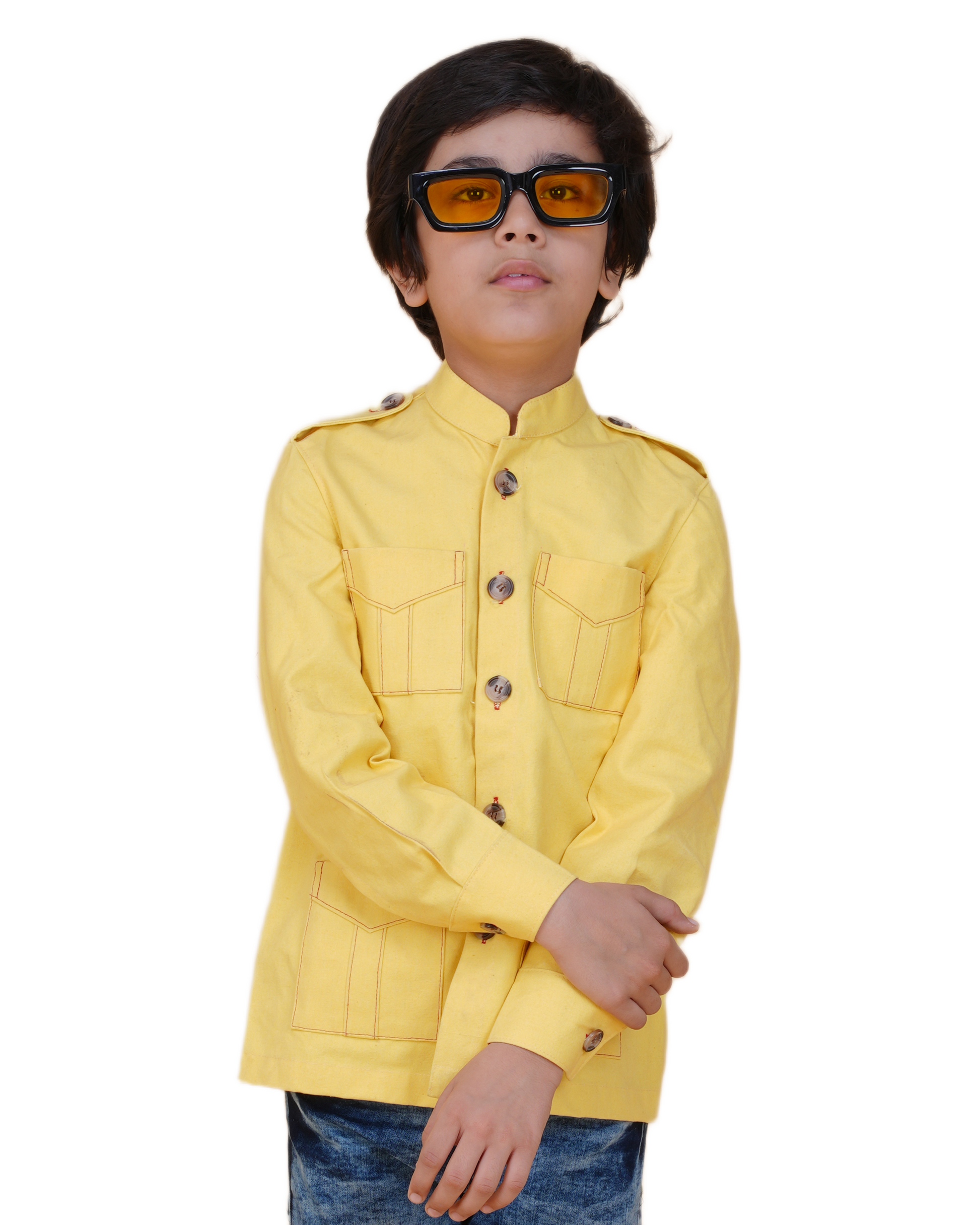 Boys' Solid Color Canvas Bush Coat – Four Pockets & Back Slit