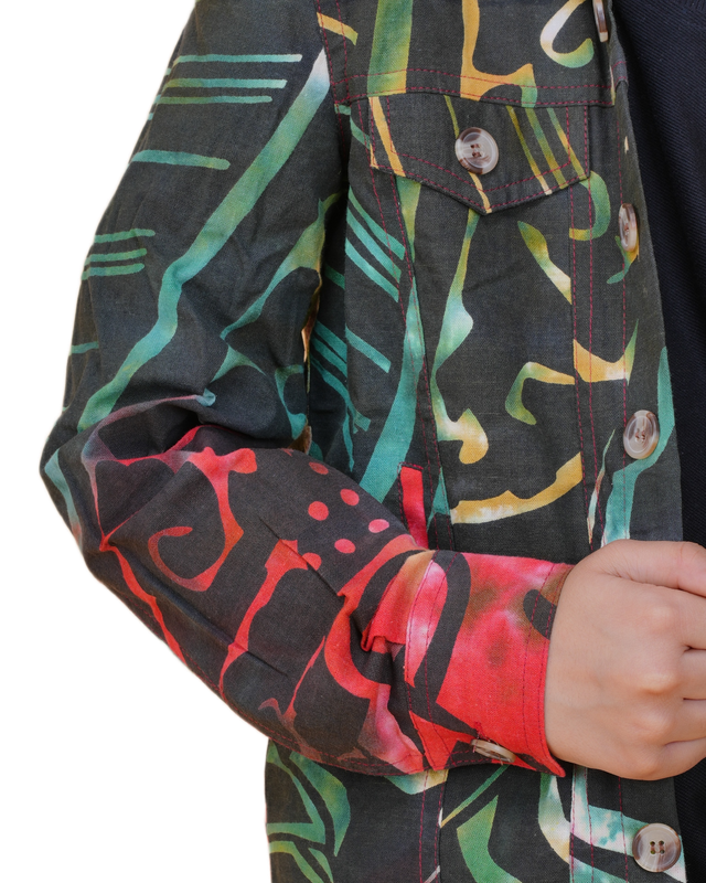 Boys Multicolor Printed Denim Jacket | Denim Style Stitching | Buddha Face Back Design