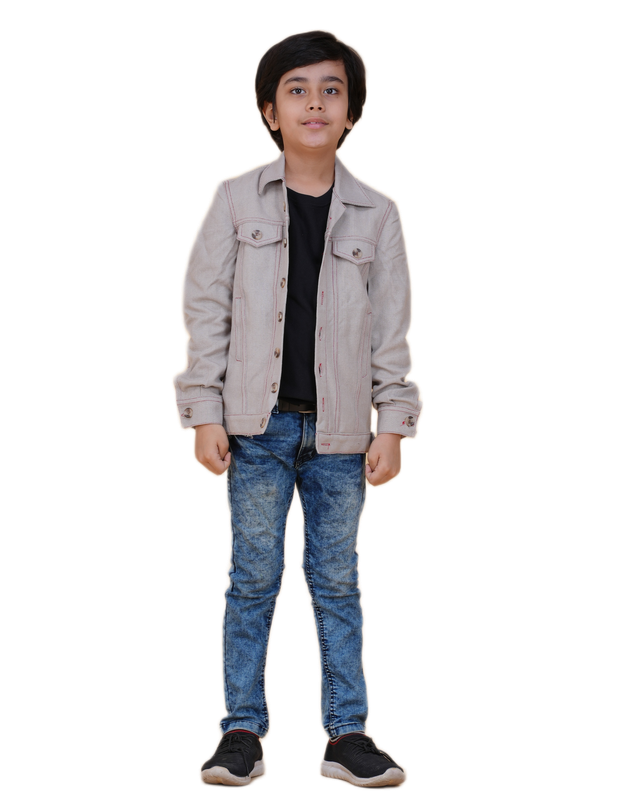 Boys Solid Grey Denim Style Cotton Jacket | Denim Style Stitching