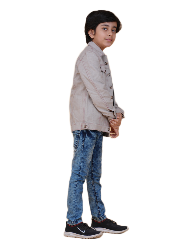 Boys Solid Grey Denim Style Cotton Jacket | Denim Style Stitching