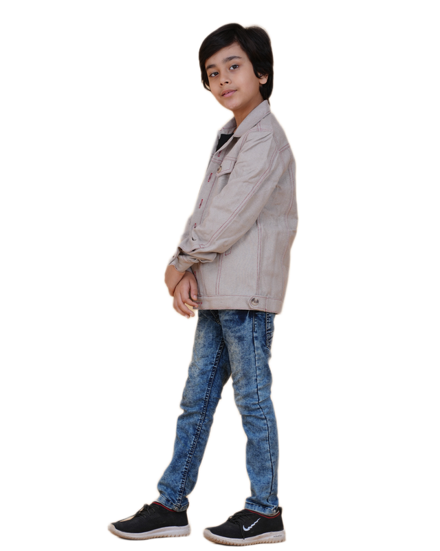 Boys Solid Grey Denim Style Cotton Jacket | Denim Style Stitching
