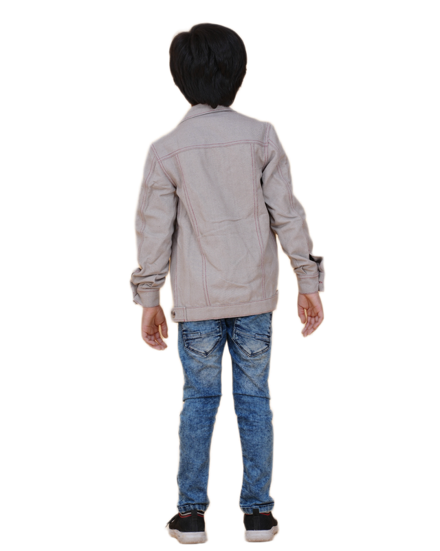 Boys Solid Grey Denim Style Cotton Jacket | Denim Style Stitching