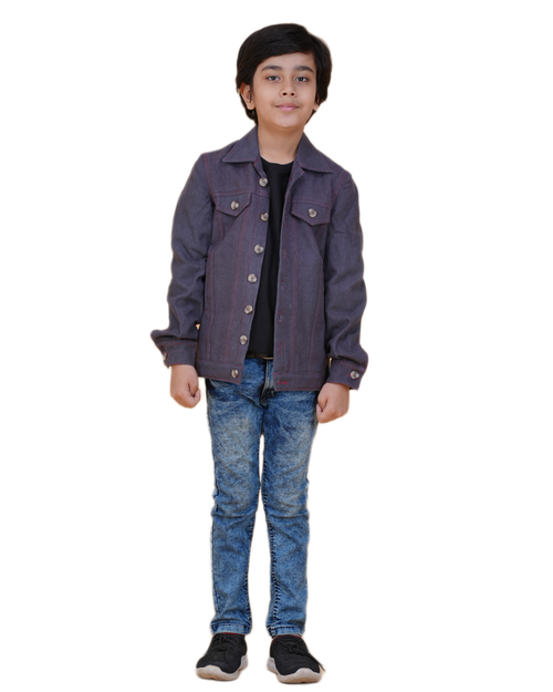 Boys Solid Dark color Denim style cotton Jacket | Denim Style Stitching