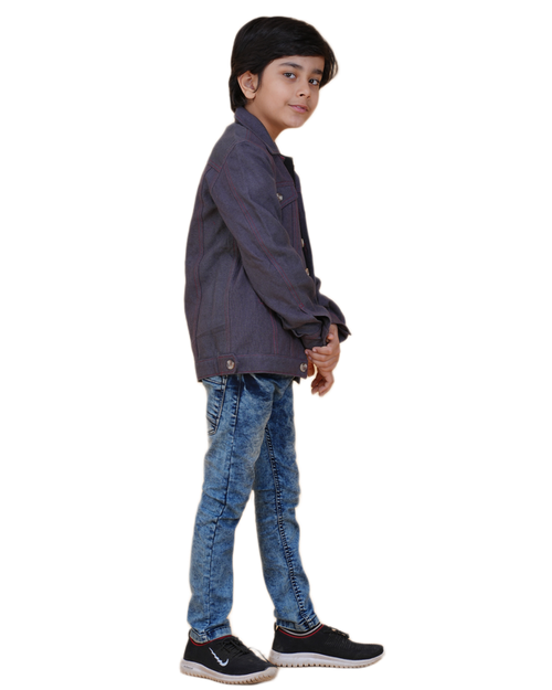 Boys Solid Dark color Denim style cotton Jacket | Denim Style Stitching