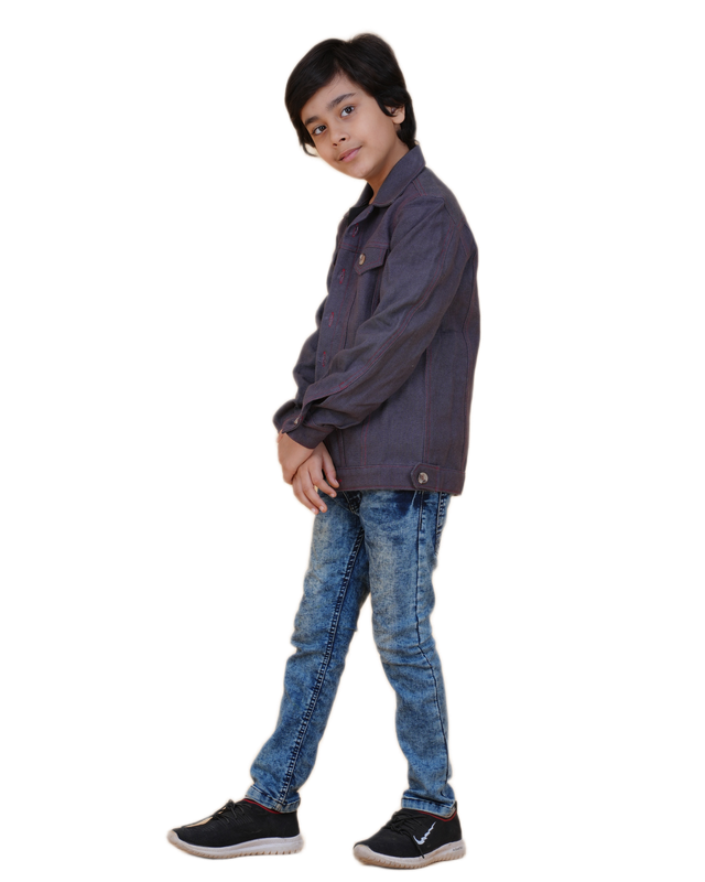 Boys Solid Dark color Denim style cotton Jacket | Denim Style Stitching