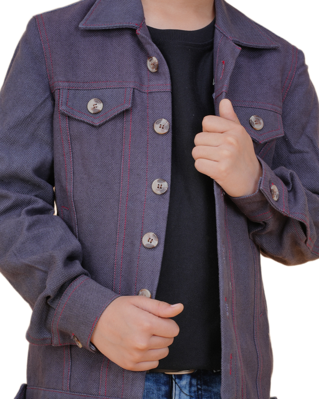 Boys Solid Dark color Denim style cotton Jacket | Denim Style Stitching