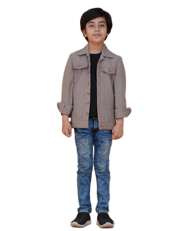Boys Solid Light Color Denim Style Cotton Jacket | Denim Style Stitching