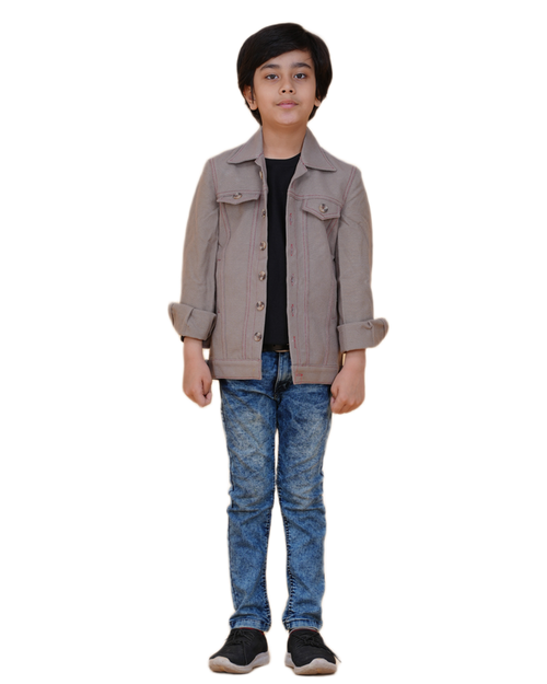 Boys Solid Light Color Denim Style Cotton Jacket | Denim Style Stitching