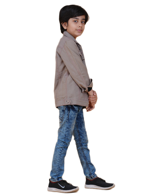 Boys Solid Light Color Denim Style Cotton Jacket | Denim Style Stitching
