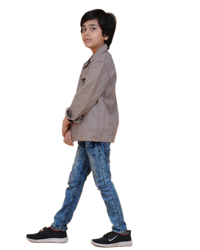 Boys Solid Light Color Denim Style Cotton Jacket | Denim Style Stitching