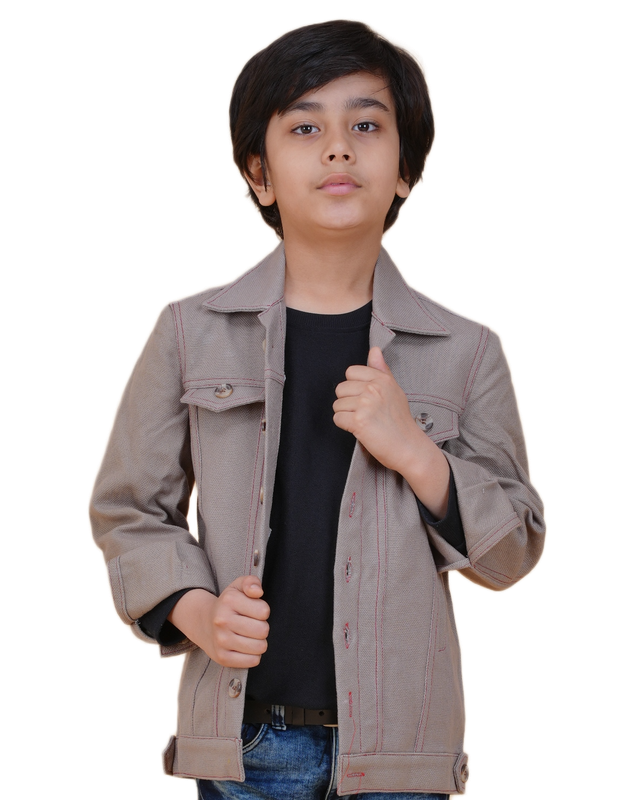 Boys Solid Light Color Denim Style Cotton Jacket | Denim Style Stitching