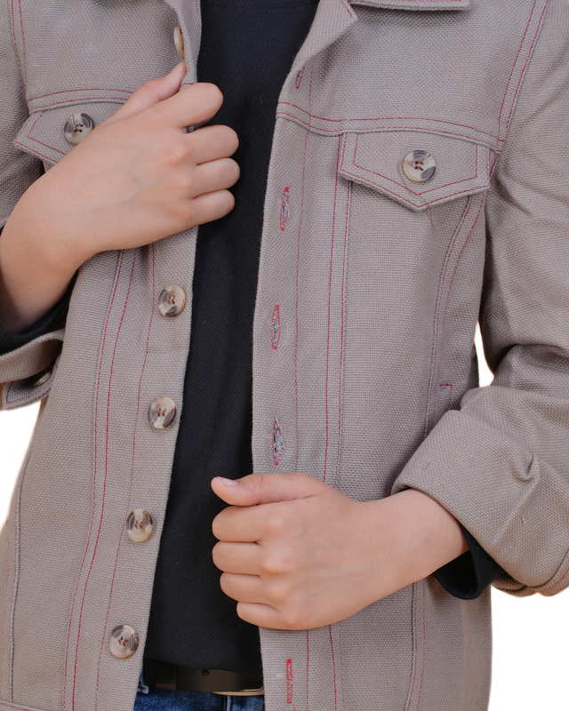 Boys Solid Light Color Denim Style Cotton Jacket | Denim Style Stitching