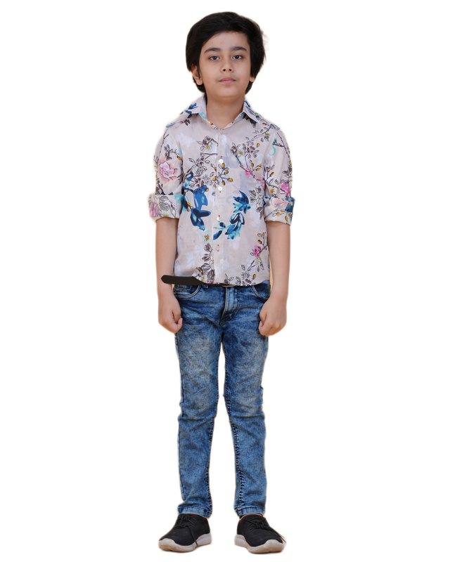 Hand-Printed Cotton Shirt – Vibrant Floral & Abstract Pattern