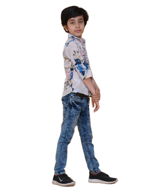 Hand-Printed Cotton Shirt – Vibrant Floral & Abstract Pattern