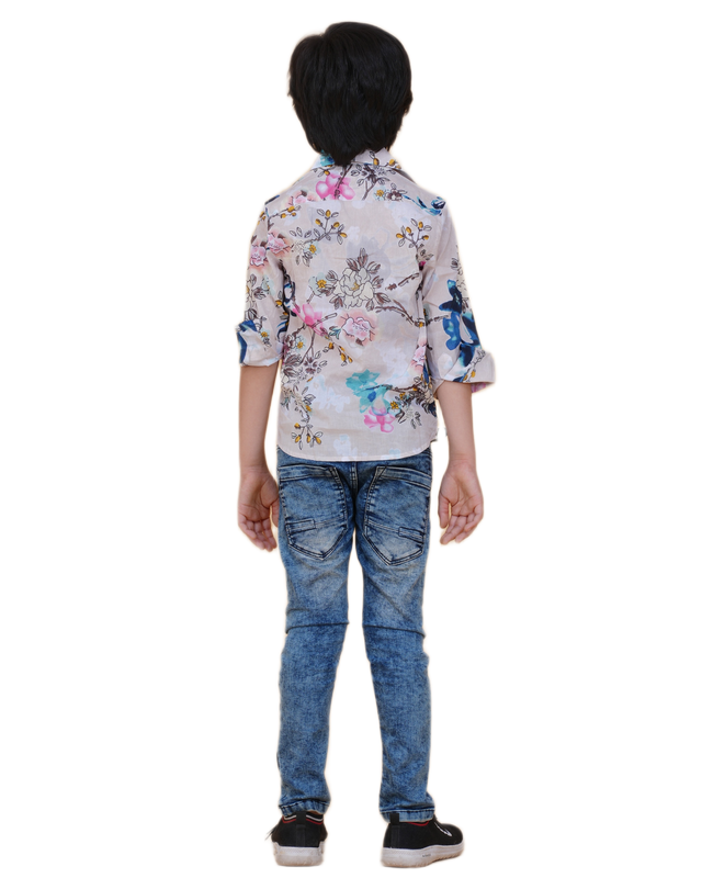 Hand-Printed Cotton Shirt – Vibrant Floral & Abstract Pattern