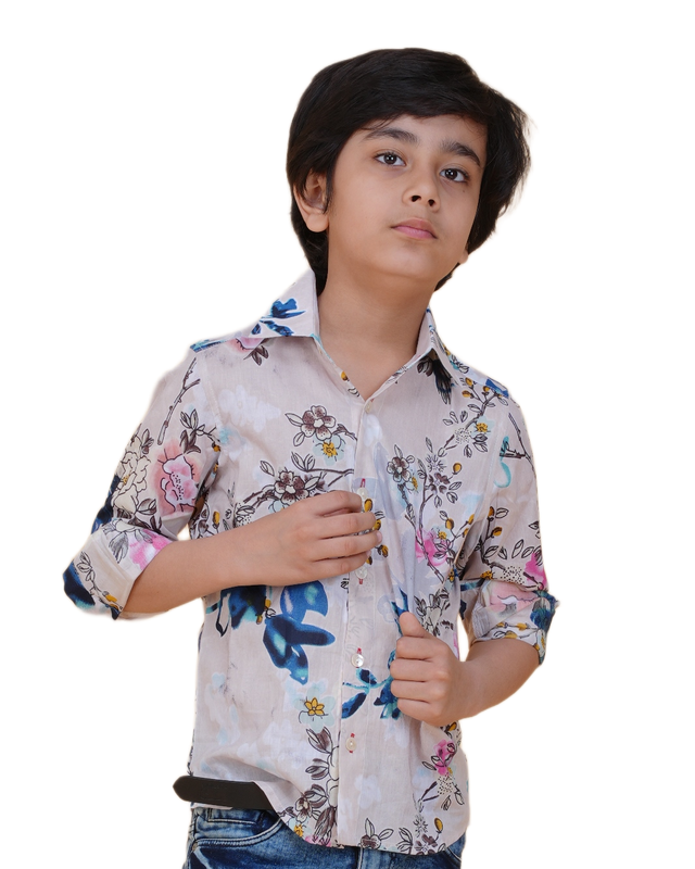 Hand-Printed Cotton Shirt – Vibrant Floral & Abstract Pattern