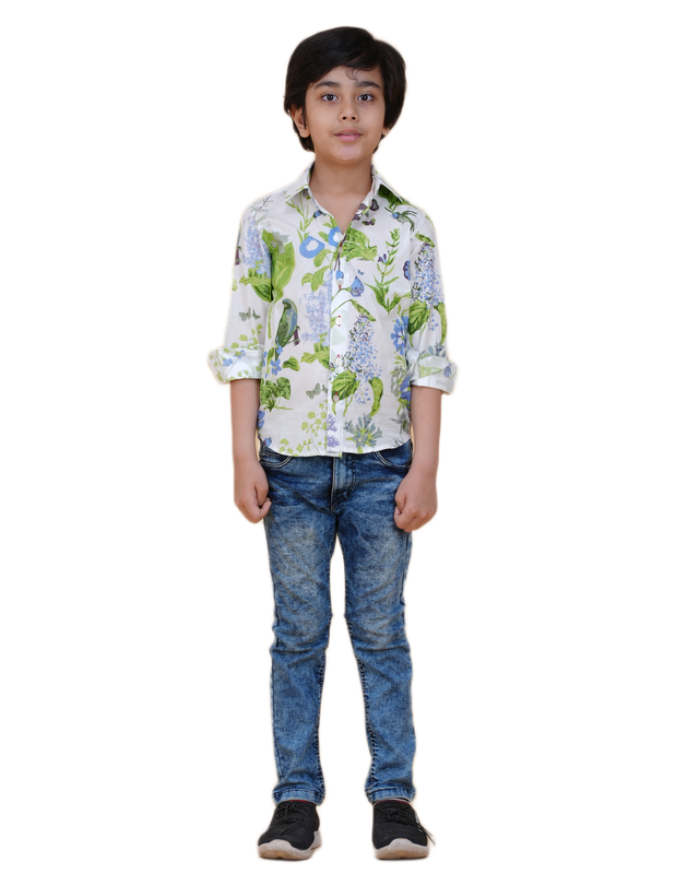 Boys' Cotton Printed Shirt – Nature-Inspired Design