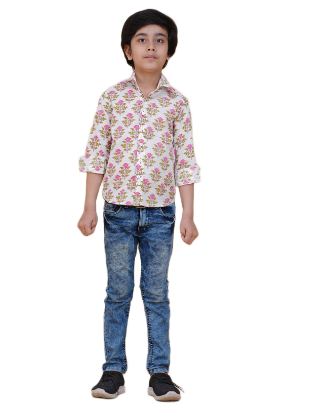 Boys' Cotton Printed Shirt – Soft Floral Elegance