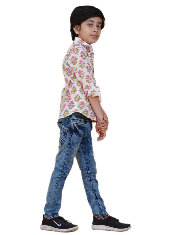 Boys' Cotton Printed Shirt – Soft Floral Elegance