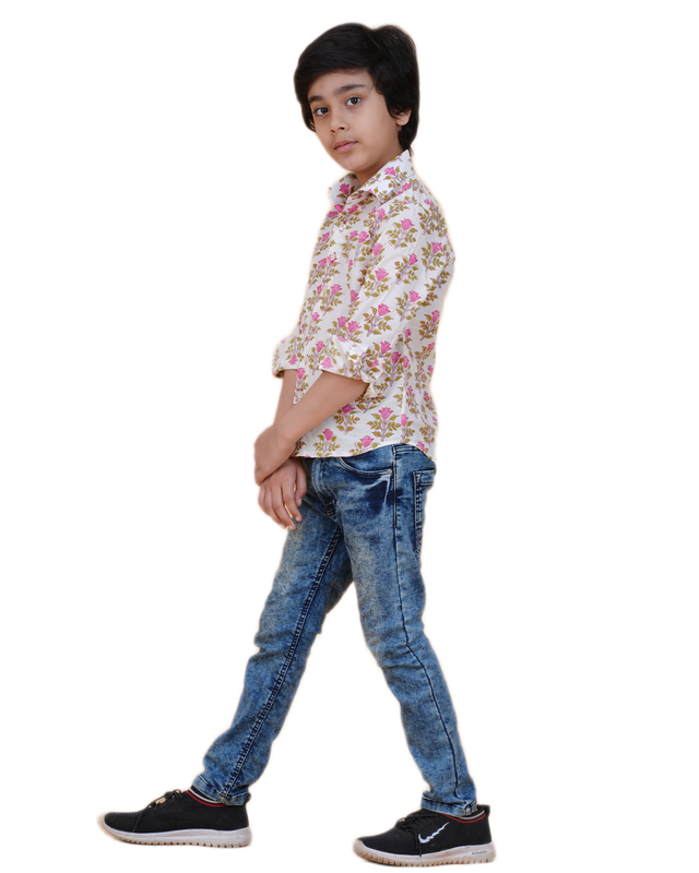 Boys' Cotton Printed Shirt – Soft Floral Elegance