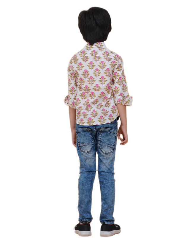 Boys' Cotton Printed Shirt – Soft Floral Elegance