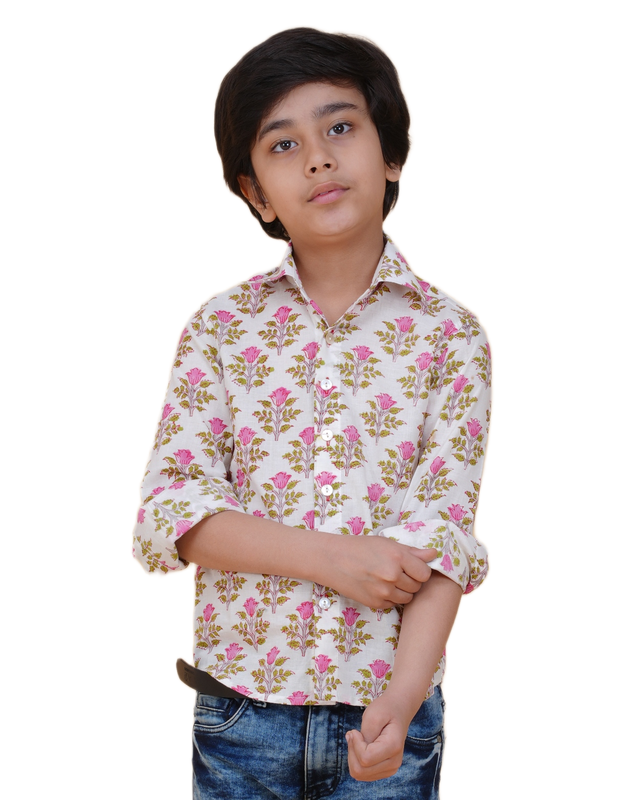 Boys' Cotton Printed Shirt – Soft Floral Elegance