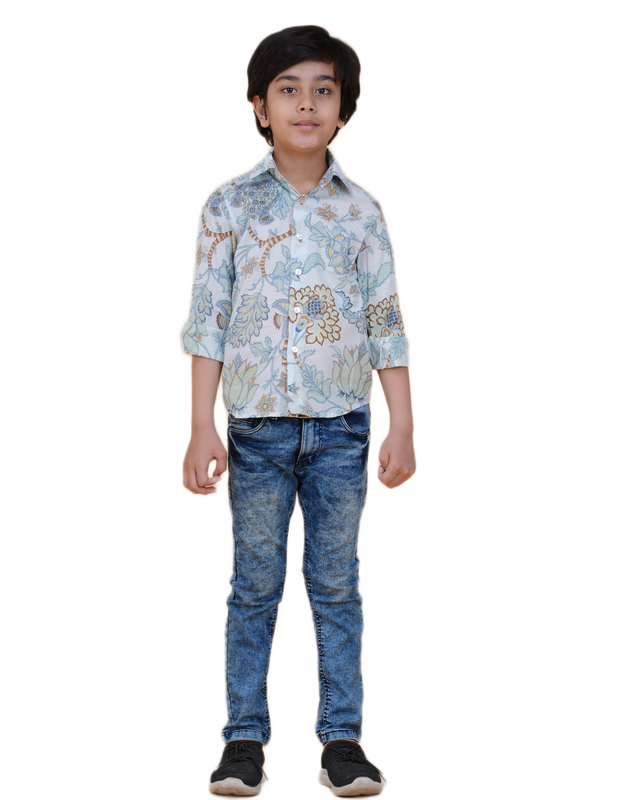 Boys' Cotton Printed Shirt – Botanical Elegance