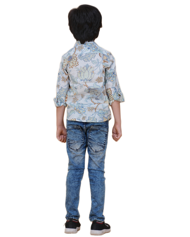 Boys' Cotton Printed Shirt – Botanical Elegance