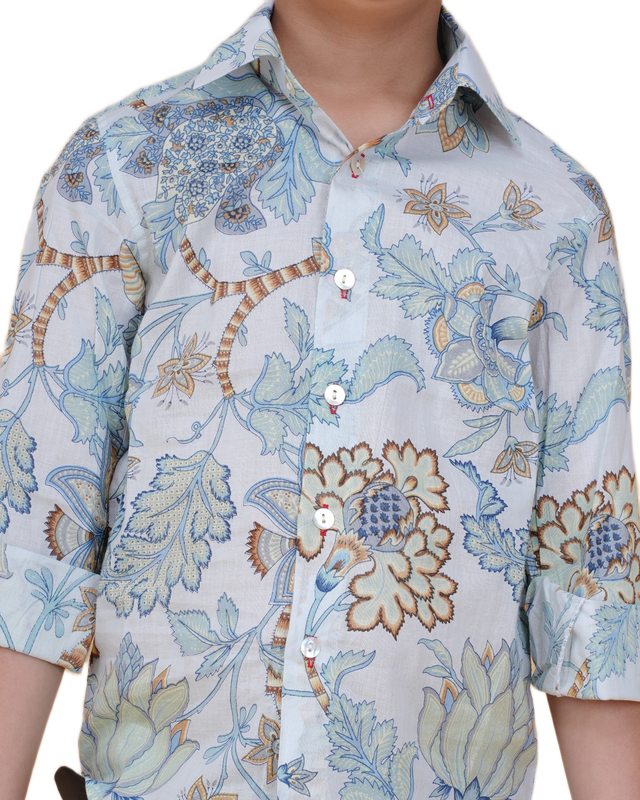 Boys' Cotton Printed Shirt – Botanical Elegance