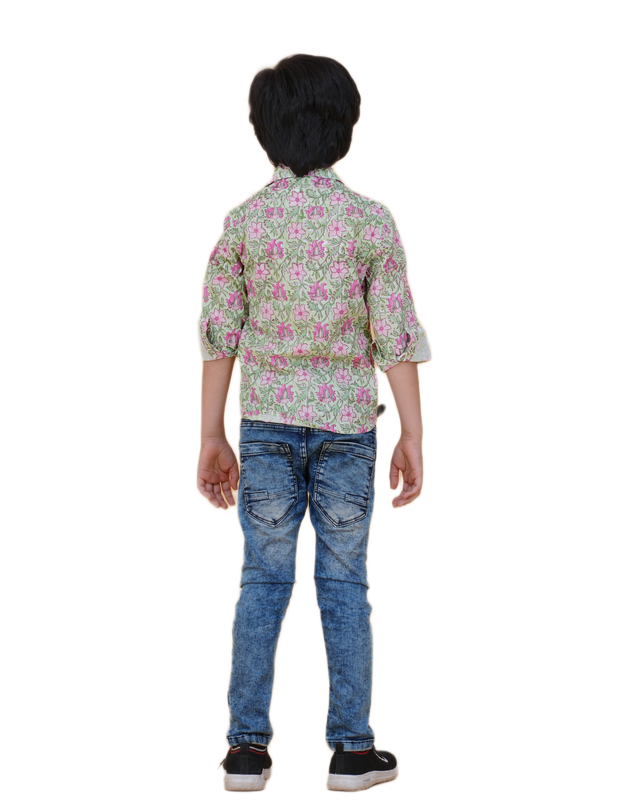 Hand Block Printed Cotton Shirt – Green Floral