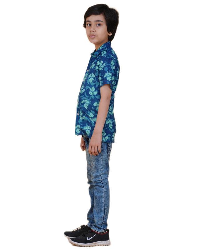 Boys' Organic Indigo Dyed Rayon Shirt – Floral Print