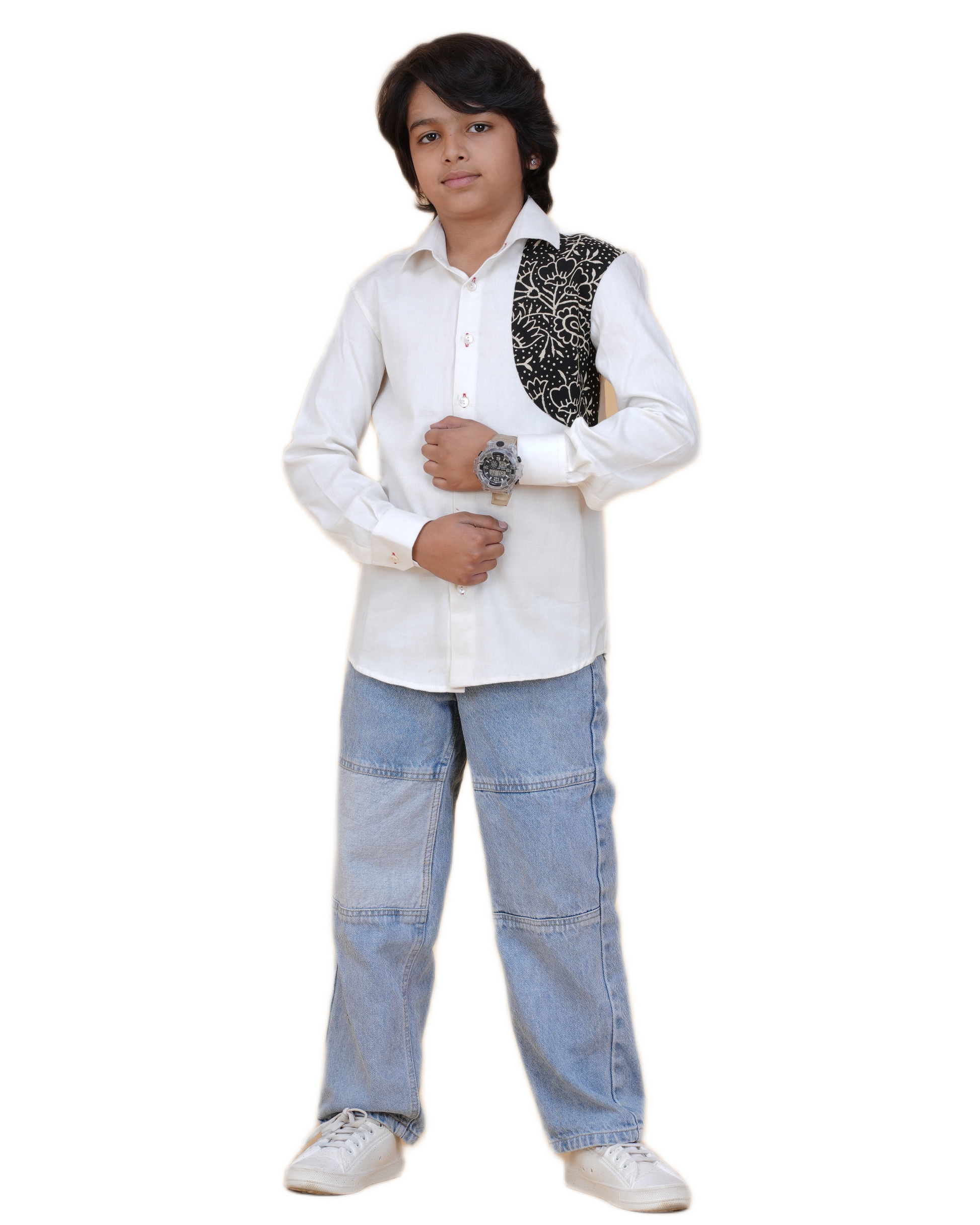New Age Clothing Boys' White Cotton Shirt – Breathable Fabric & Trendy Print