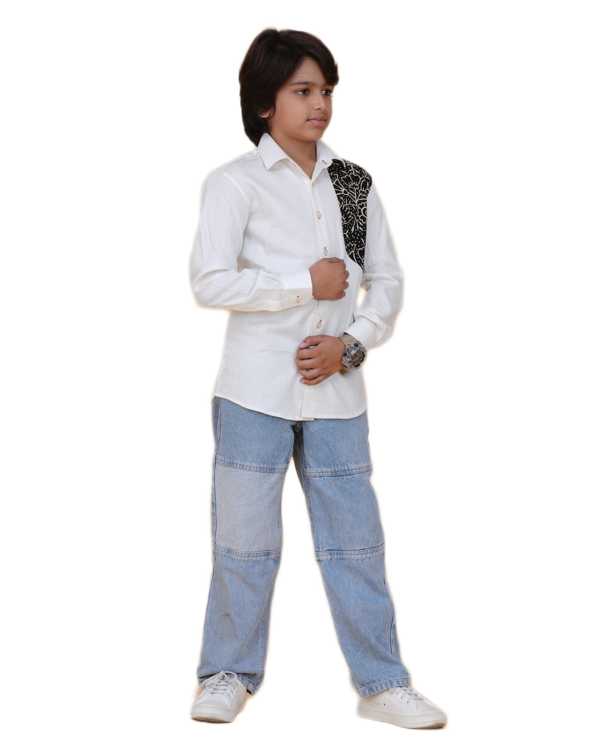New Age Clothing Boys' White Cotton Shirt – Breathable Fabric & Trendy Print