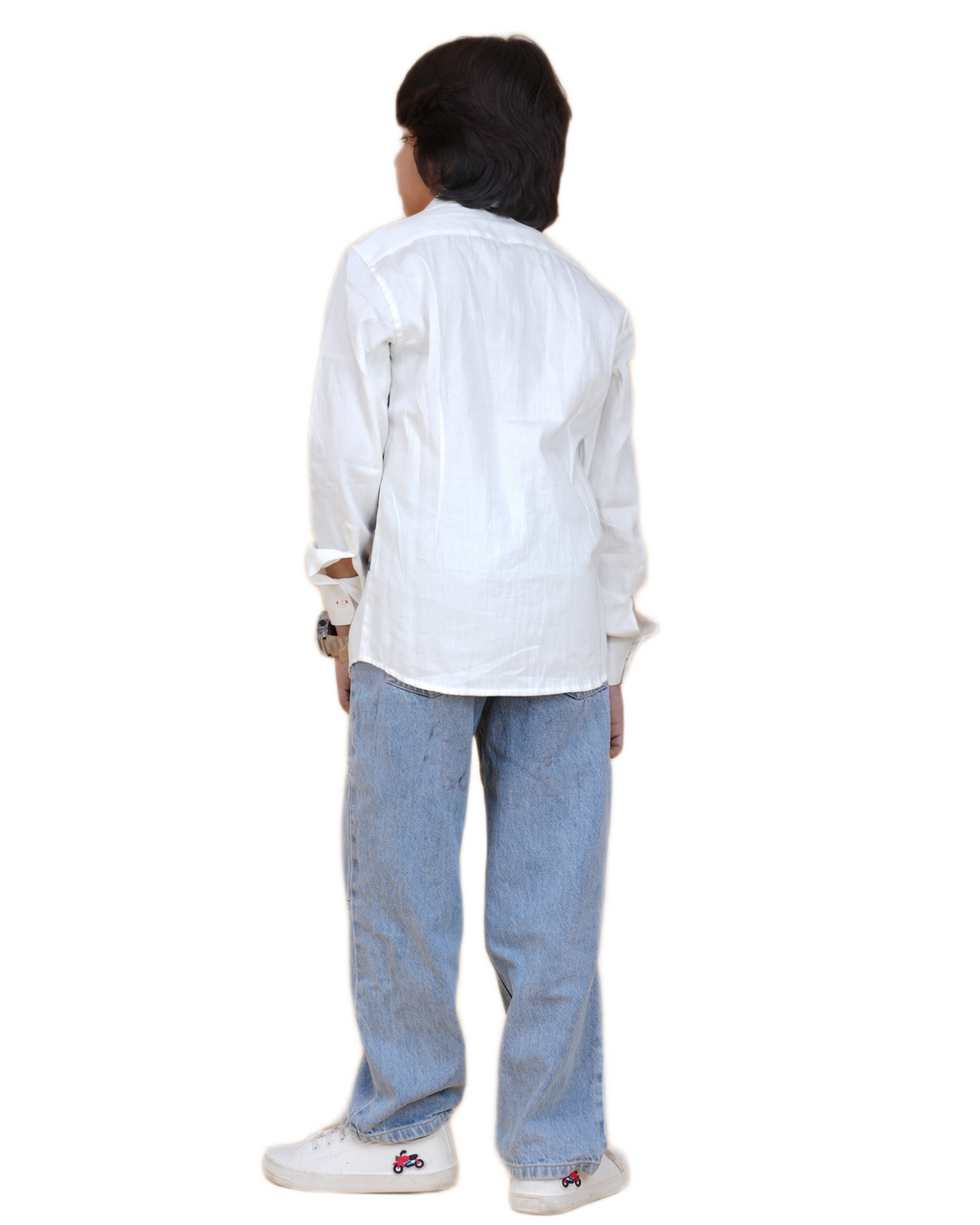 Trendy Boys' White Cotton Shirt with Printed Patch – Stylish & Comfortable