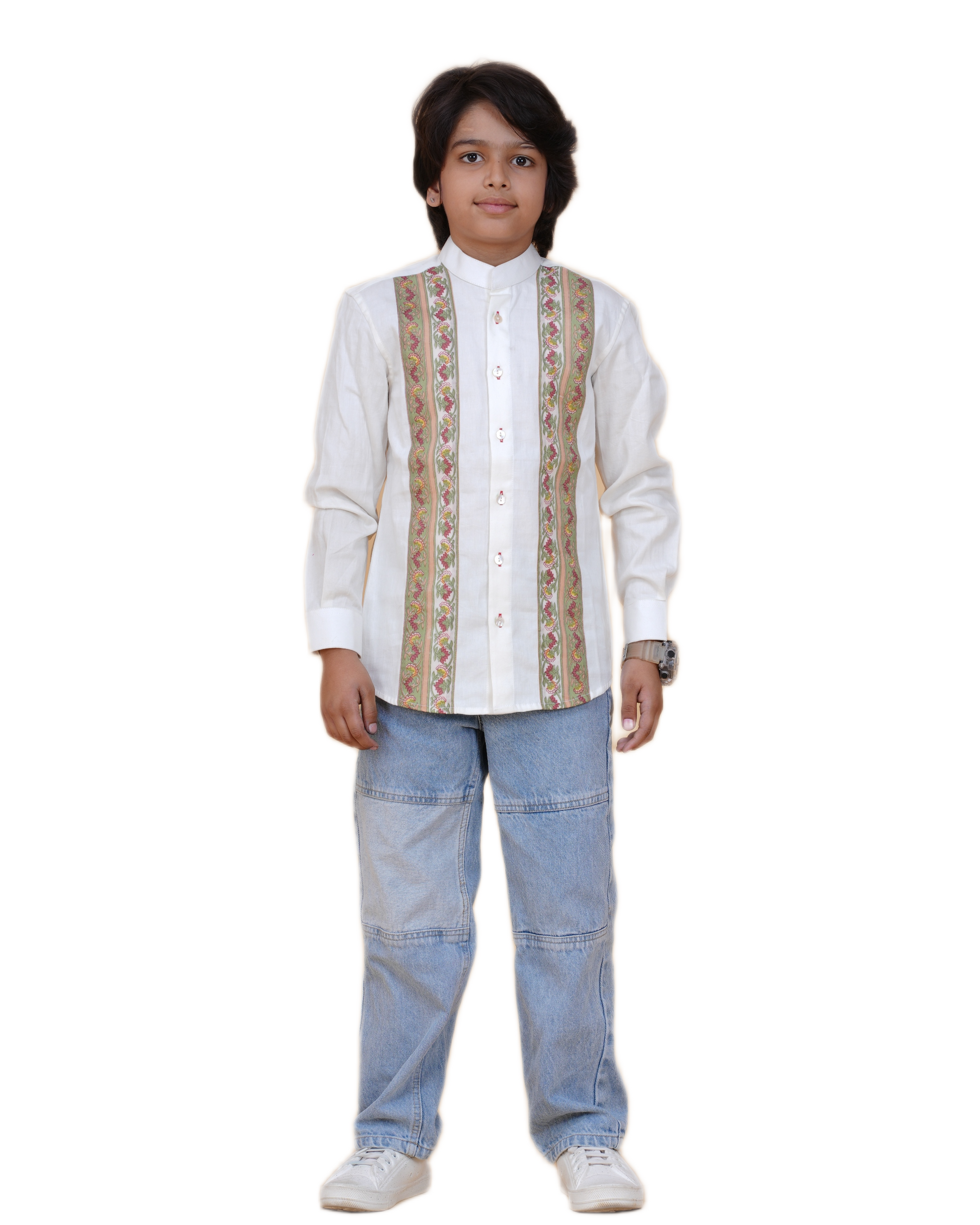 Premium Cotton Boys' White Shirt with Cool Printed Patch – Casual & Smart Wear