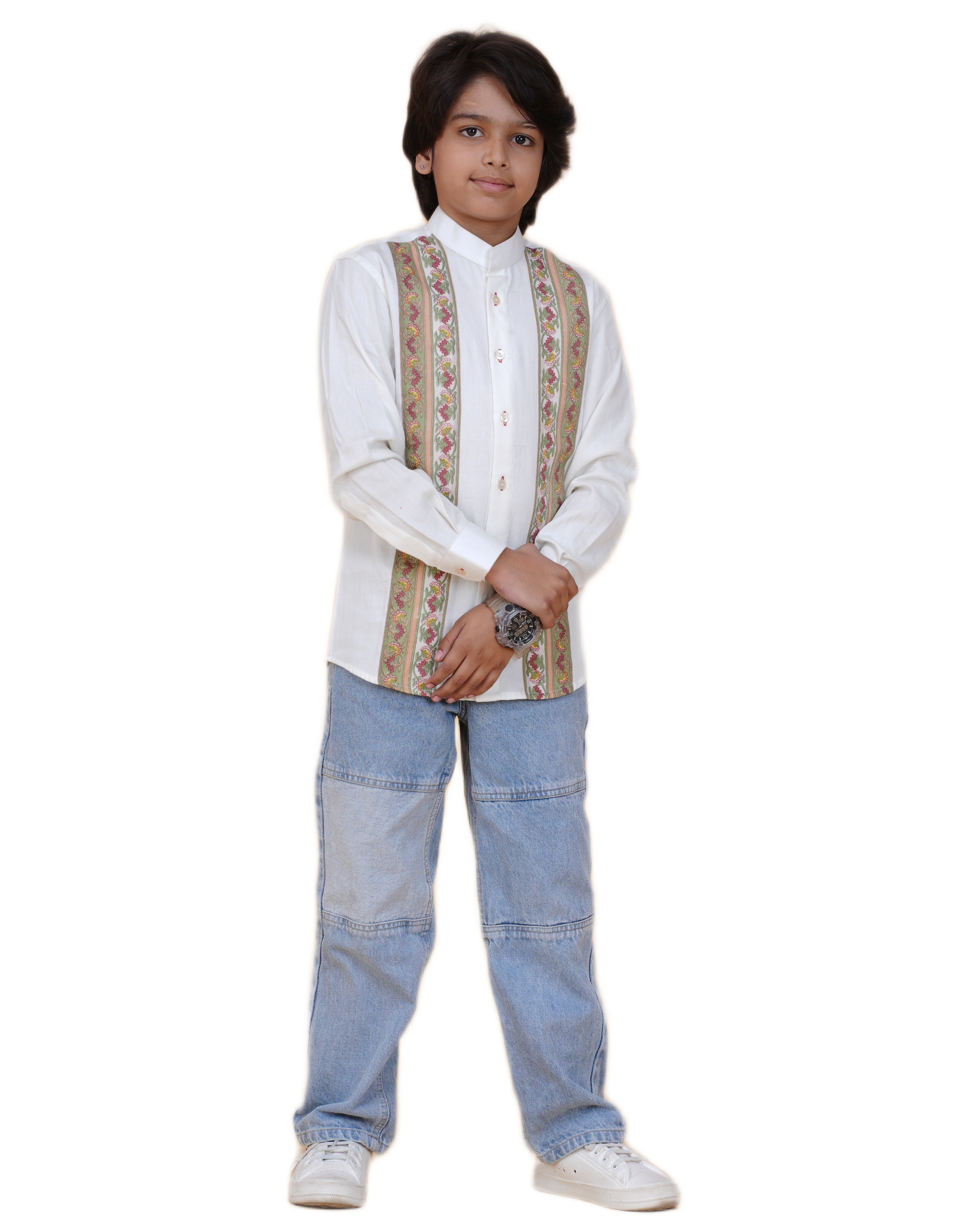 Premium Cotton Boys' White Shirt with Cool Printed Patch – Casual & Smart Wear