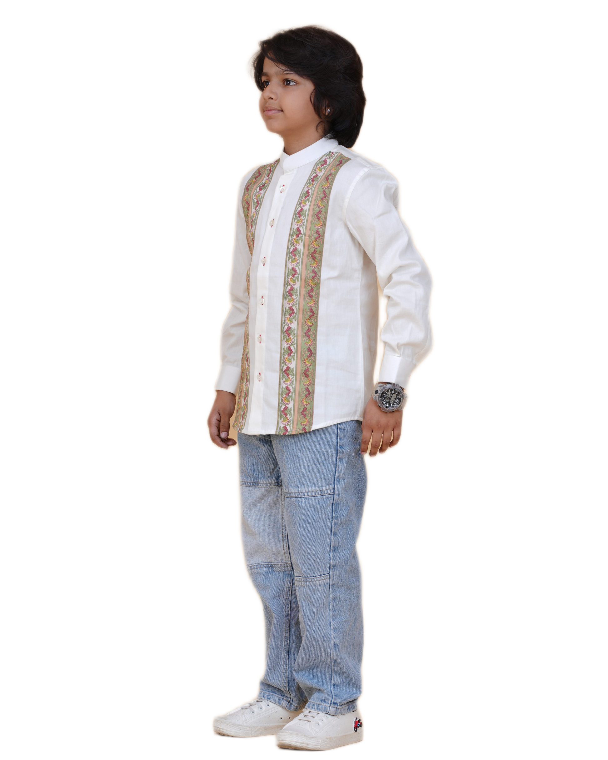 Premium Cotton Boys' White Shirt with Cool Printed Patch – Casual & Smart Wear
