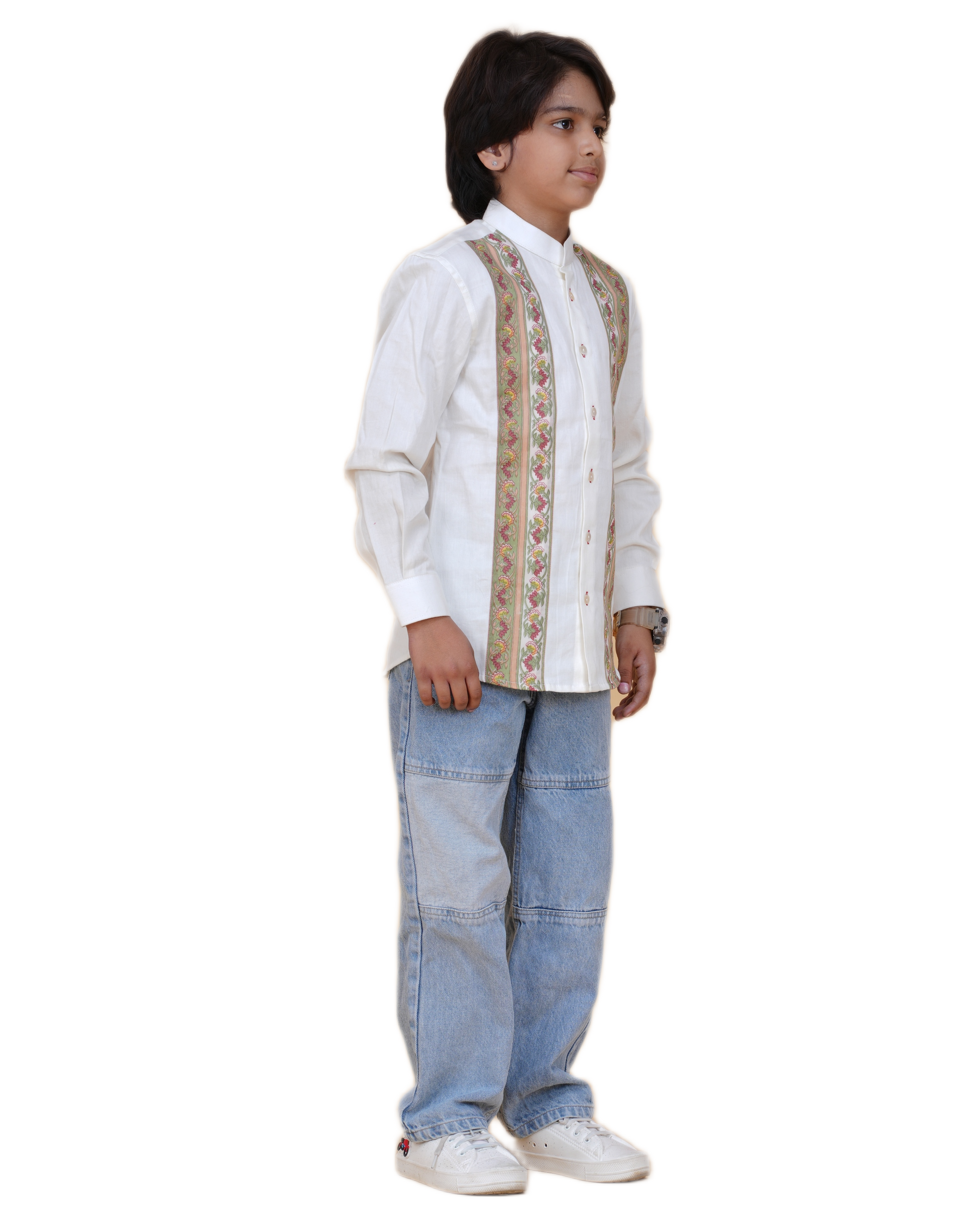 Premium Cotton Boys' White Shirt with Cool Printed Patch – Casual & Smart Wear