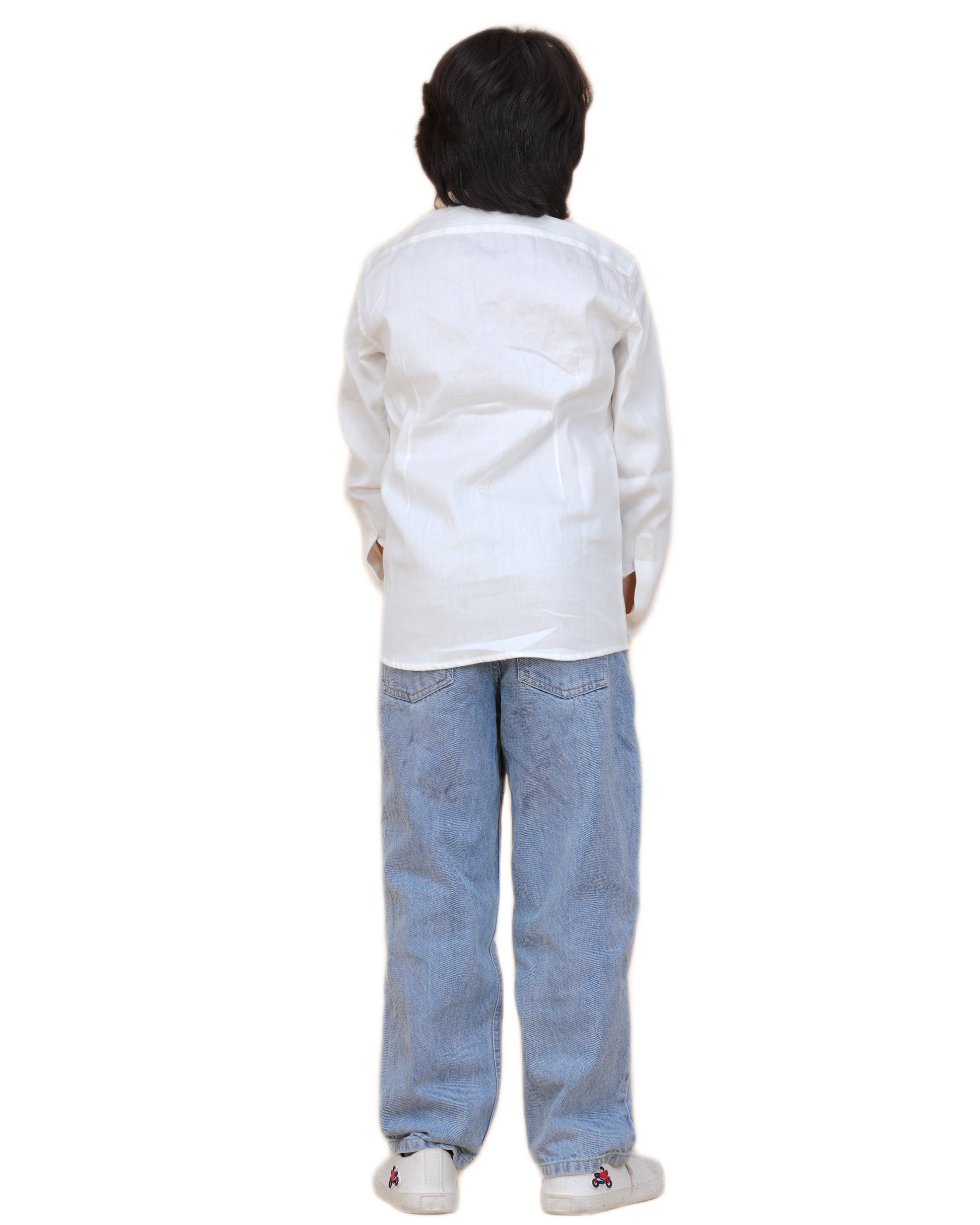 Boys' Soft Cotton White Shirt – Printed Patch Design for a Modern Look
