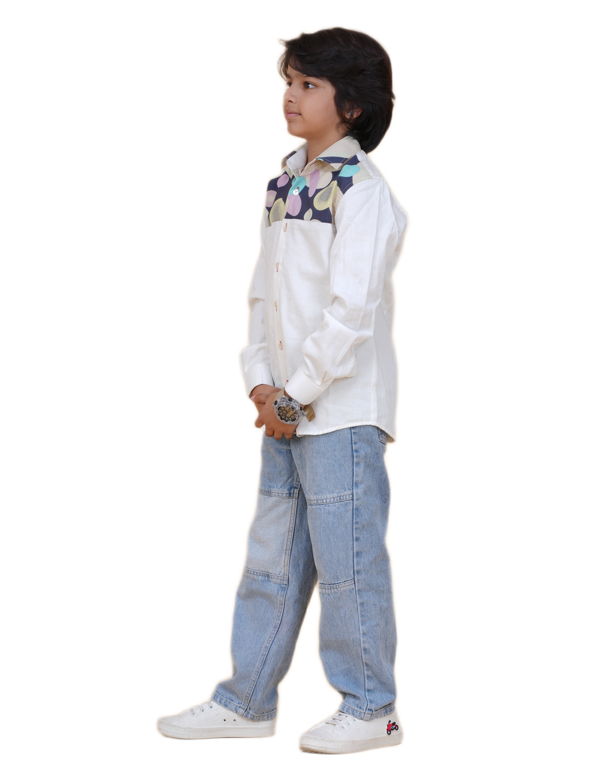 New Age Clothing Boys' White Cotton Shirt – Breathable Fabric & Trendy Print