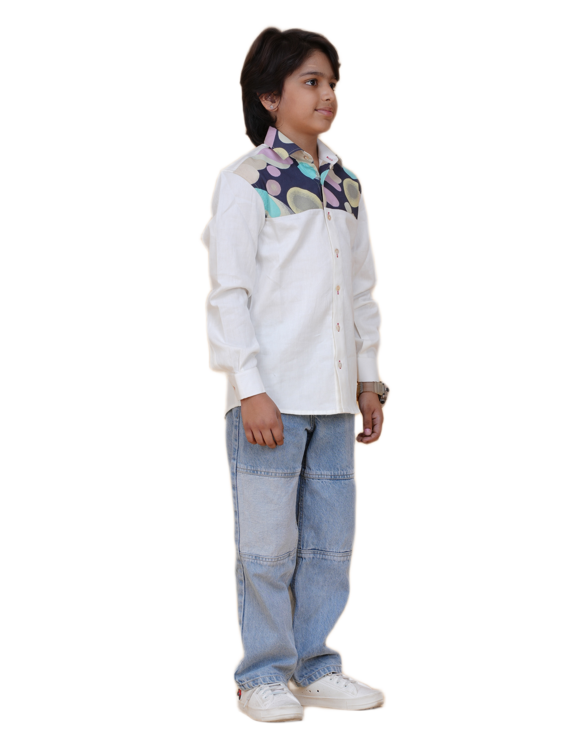 New Age Clothing Boys' White Cotton Shirt – Breathable Fabric & Trendy Print
