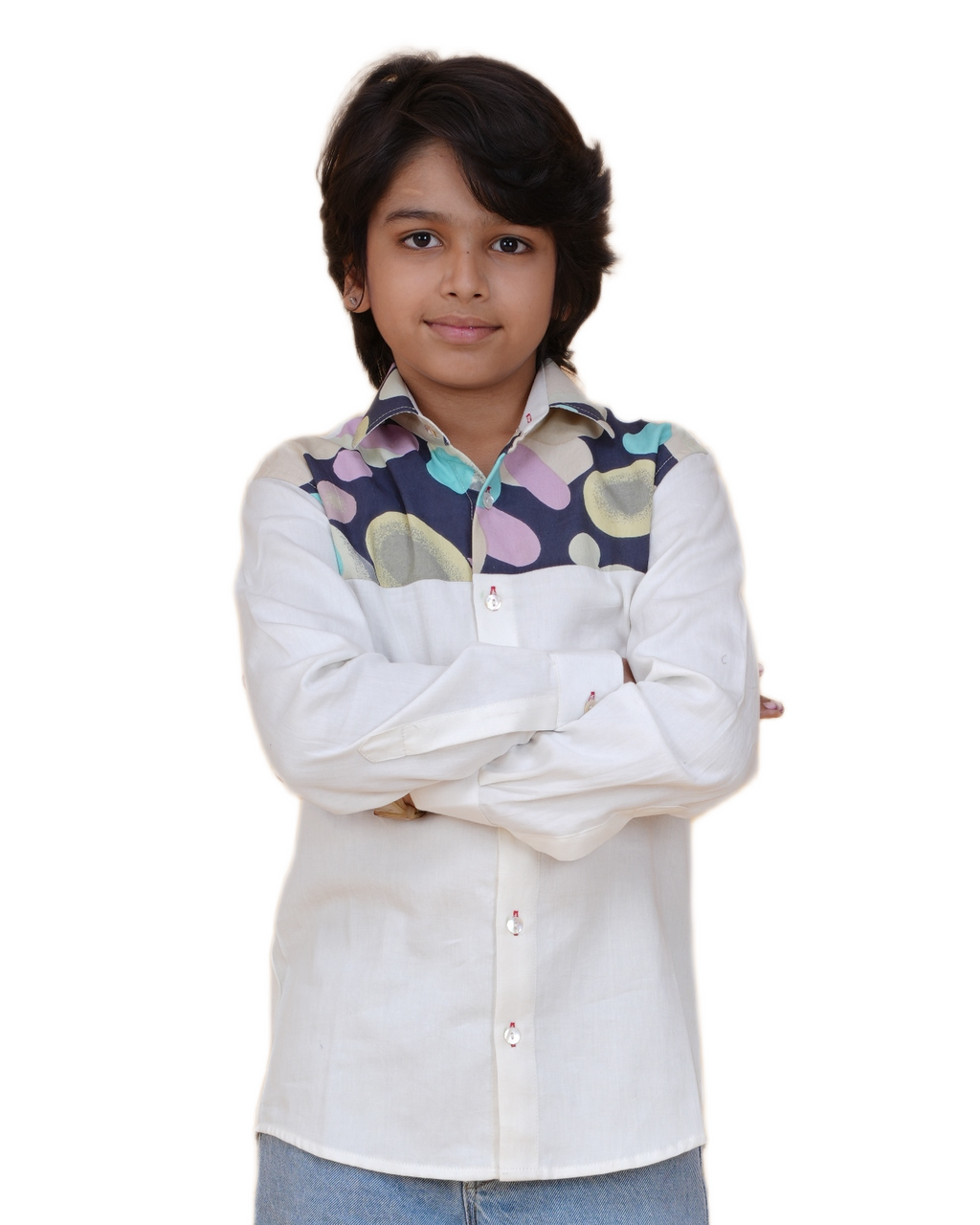 New Age Clothing Boys' White Cotton Shirt – Breathable Fabric & Trendy Print
